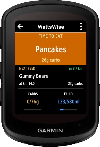 Garmin nutrition alert screen
